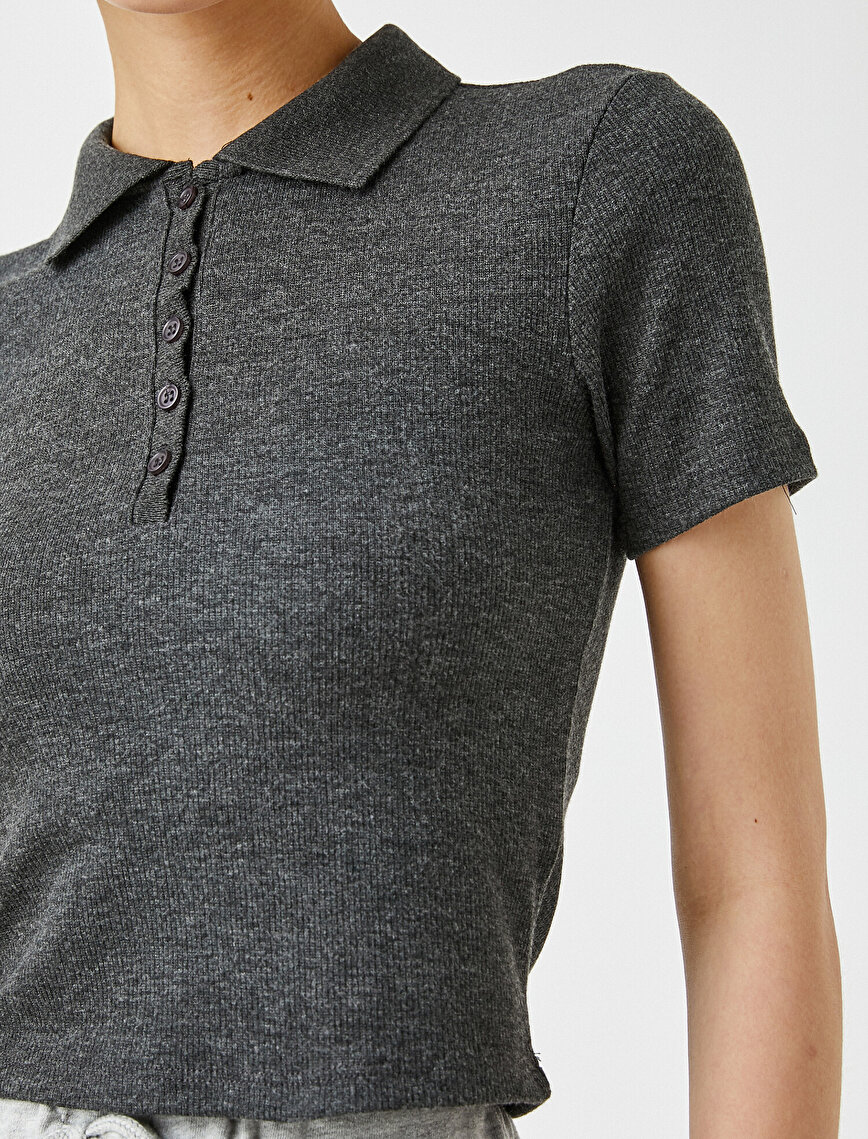 Polo Neck T-Shirt Short Sleeve Ribbed