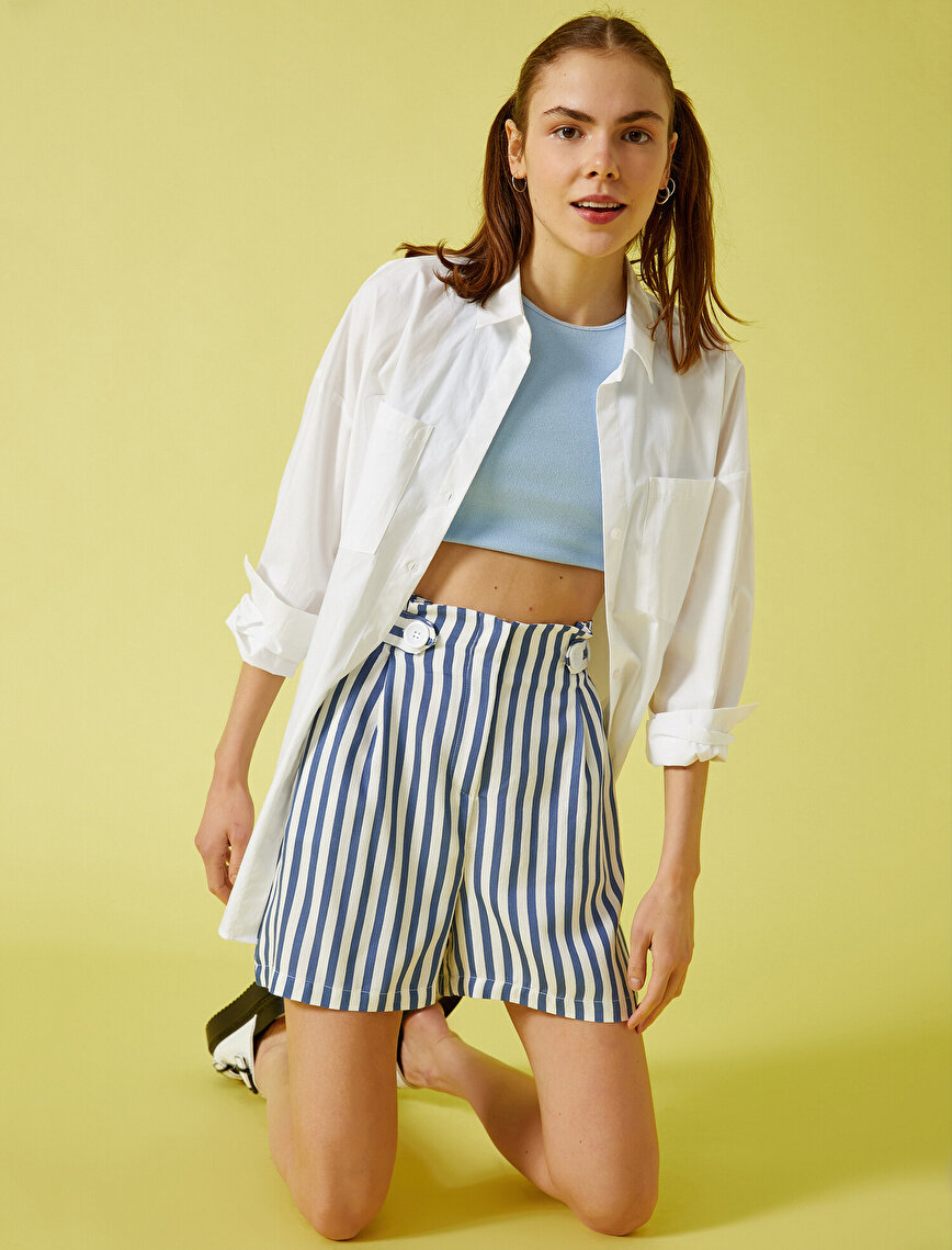 Striped Shorts Button Detailed
