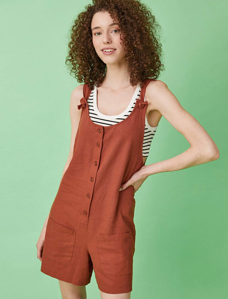 Salopet Jumpsuits Buttons and Pockets Detailed
