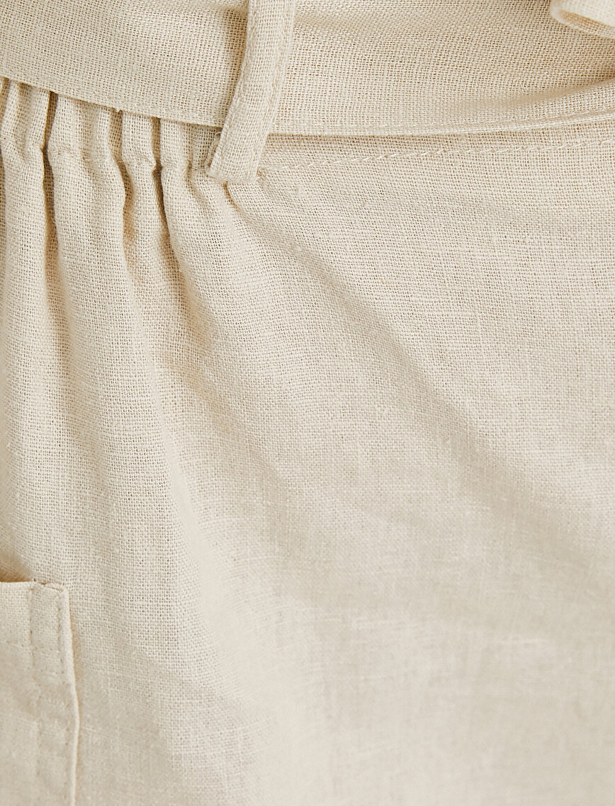 Linen Shorts Belted Pocket