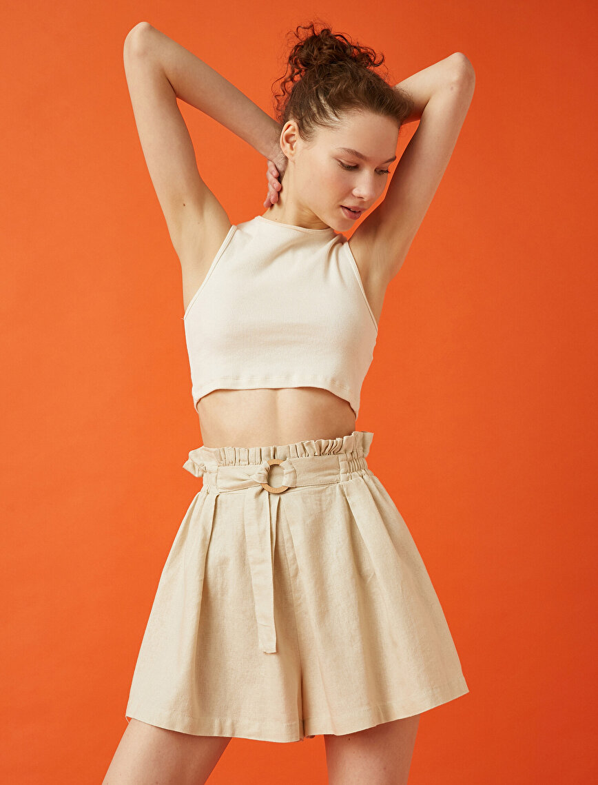 Linen Shorts Belted Pleated