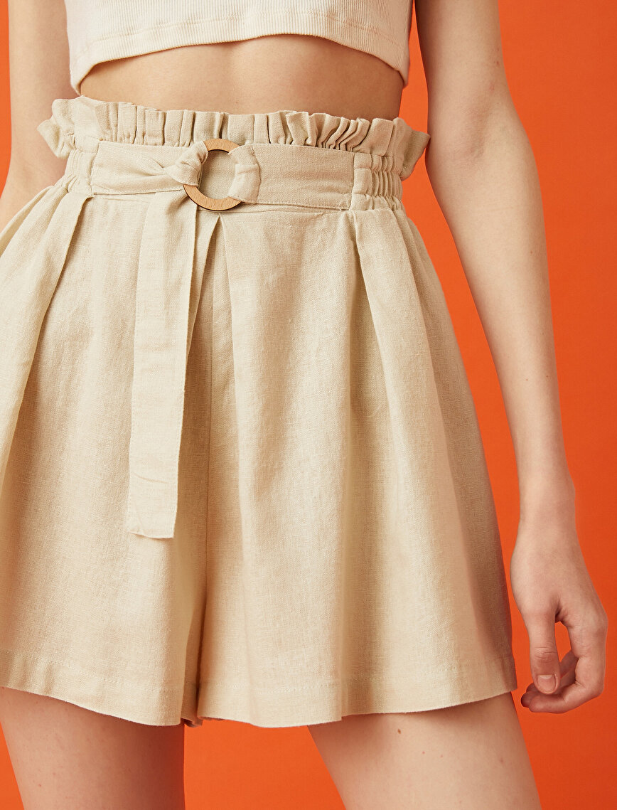 Linen Shorts Belted Pleated