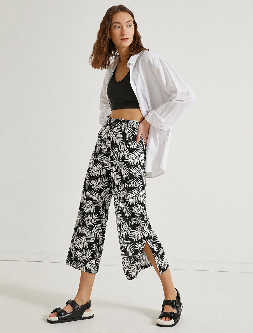 Floral Trousers Slit Detailed