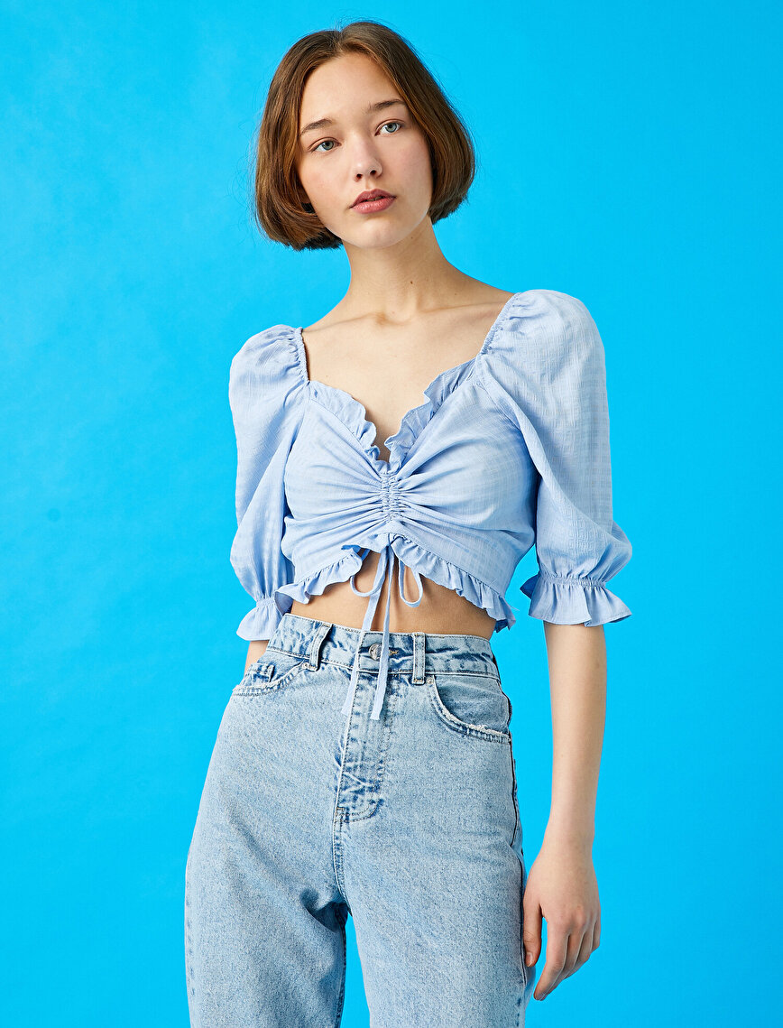 Crop Blouse Puff Sleeve Gathered