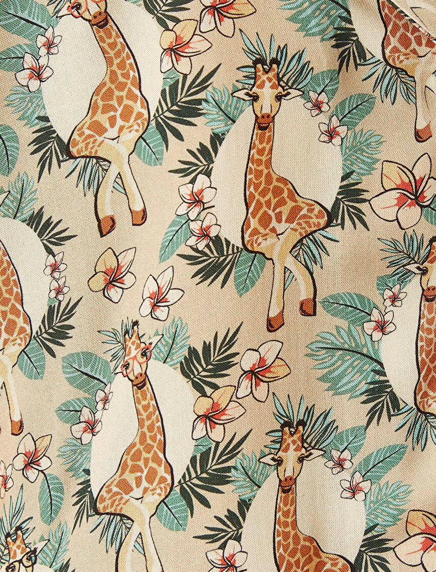 Zürafa Desenli Gömlek Crop Kısa Kollu Beli Bağlamalı