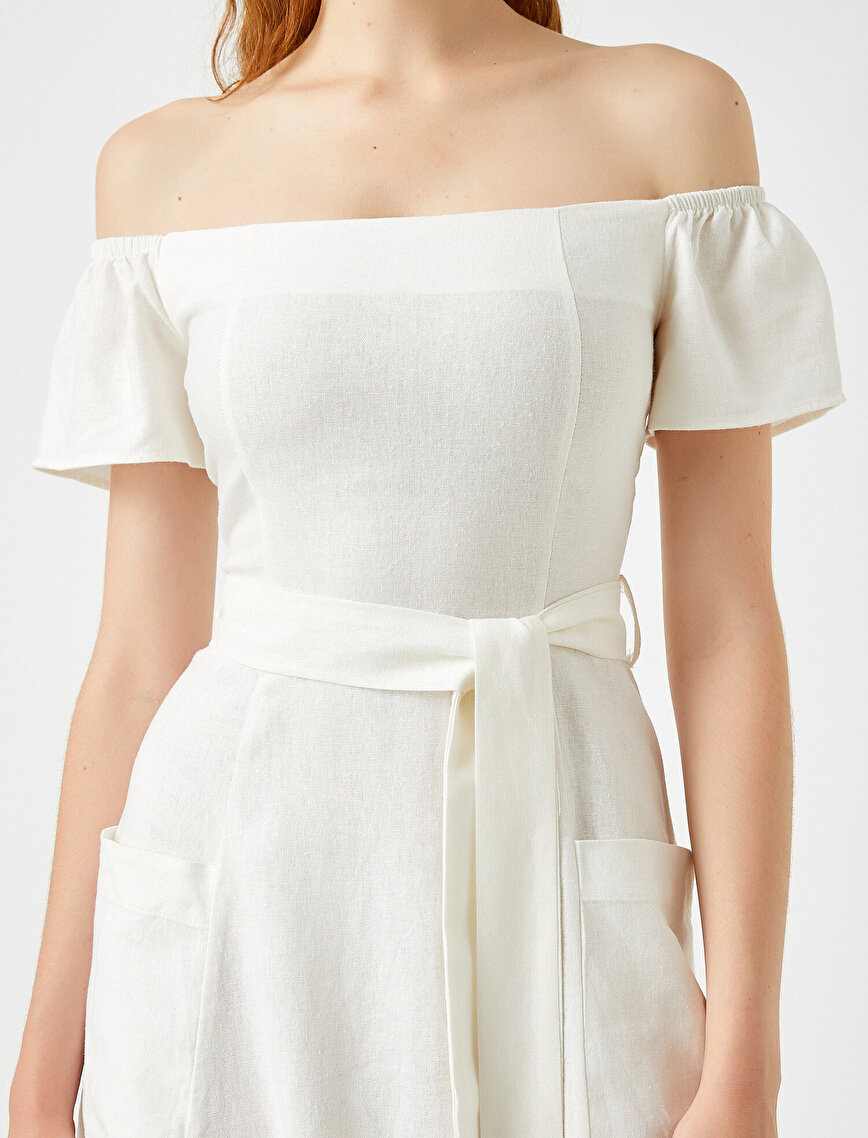 Linen Dress Short Sleeve Belted