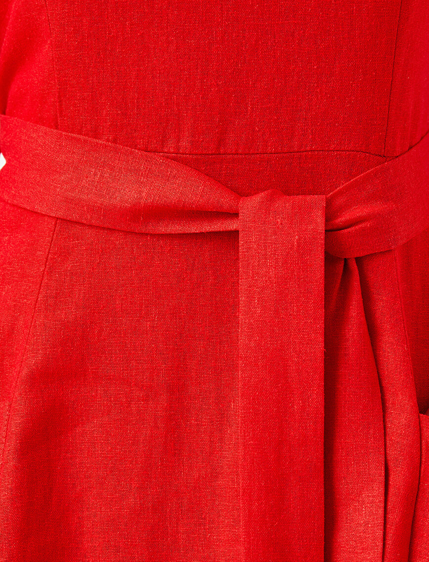 Linen Dress Short Sleeve Belted