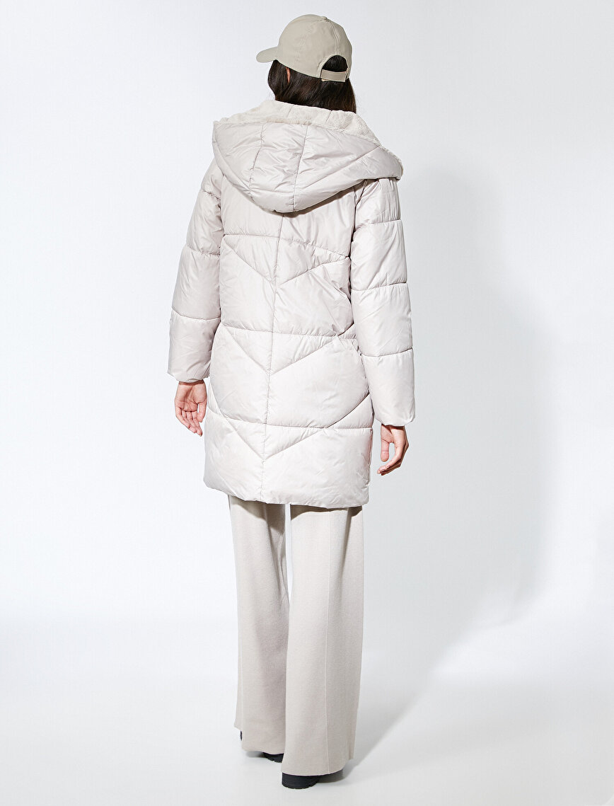 Hooded Teddy İnside Snap Buttons Oversize Puffer Coat