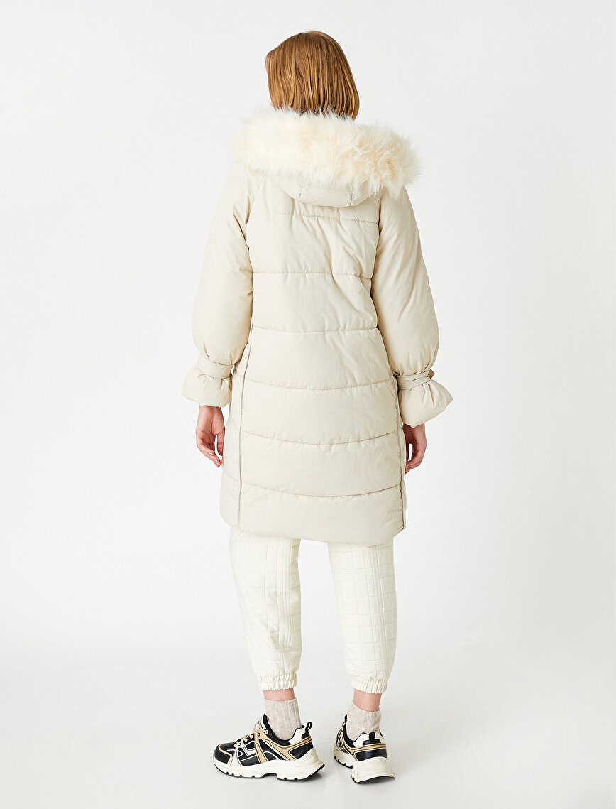 Faux Fur Quilted Long Anorak Coat