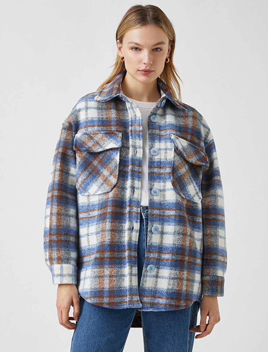 Buttoned Detailed Plaid Jacket