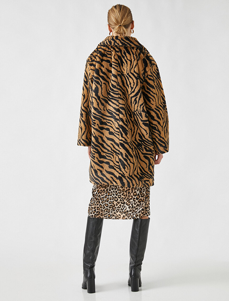 Zebra Patterned Faux Fur Coat