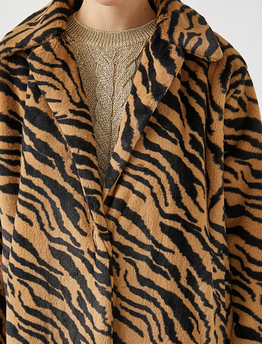 Zebra Patterned Faux Fur Coat