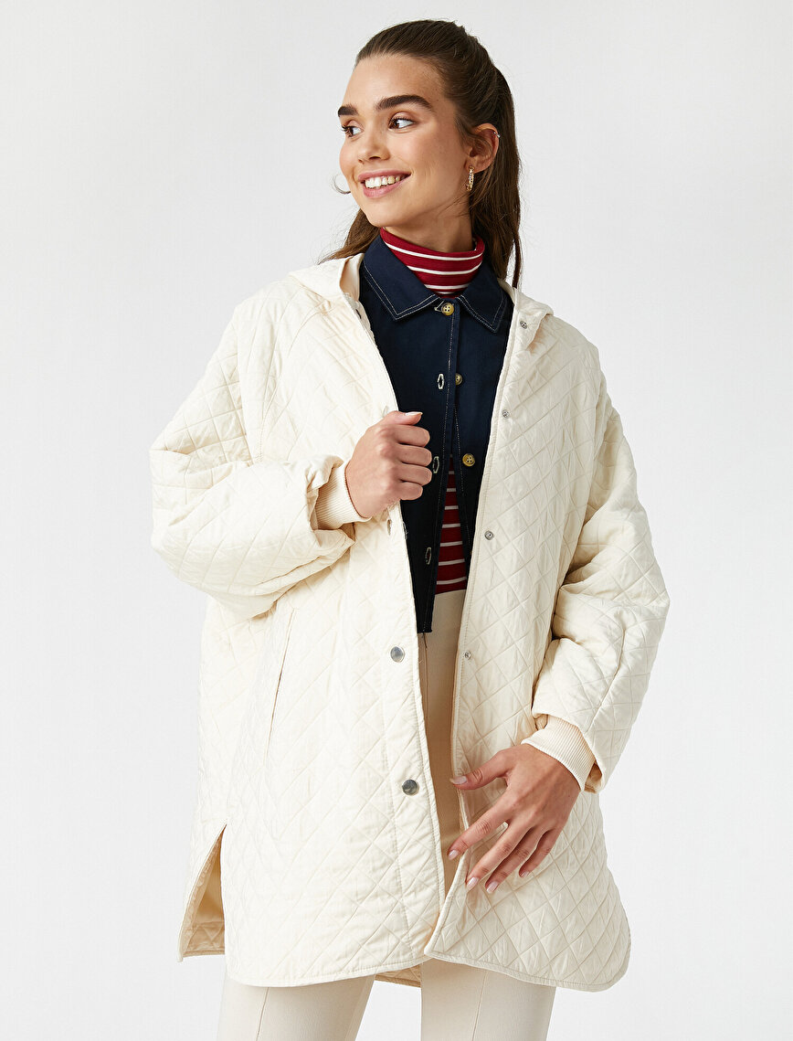 Hooded Quilted Button Front Coat