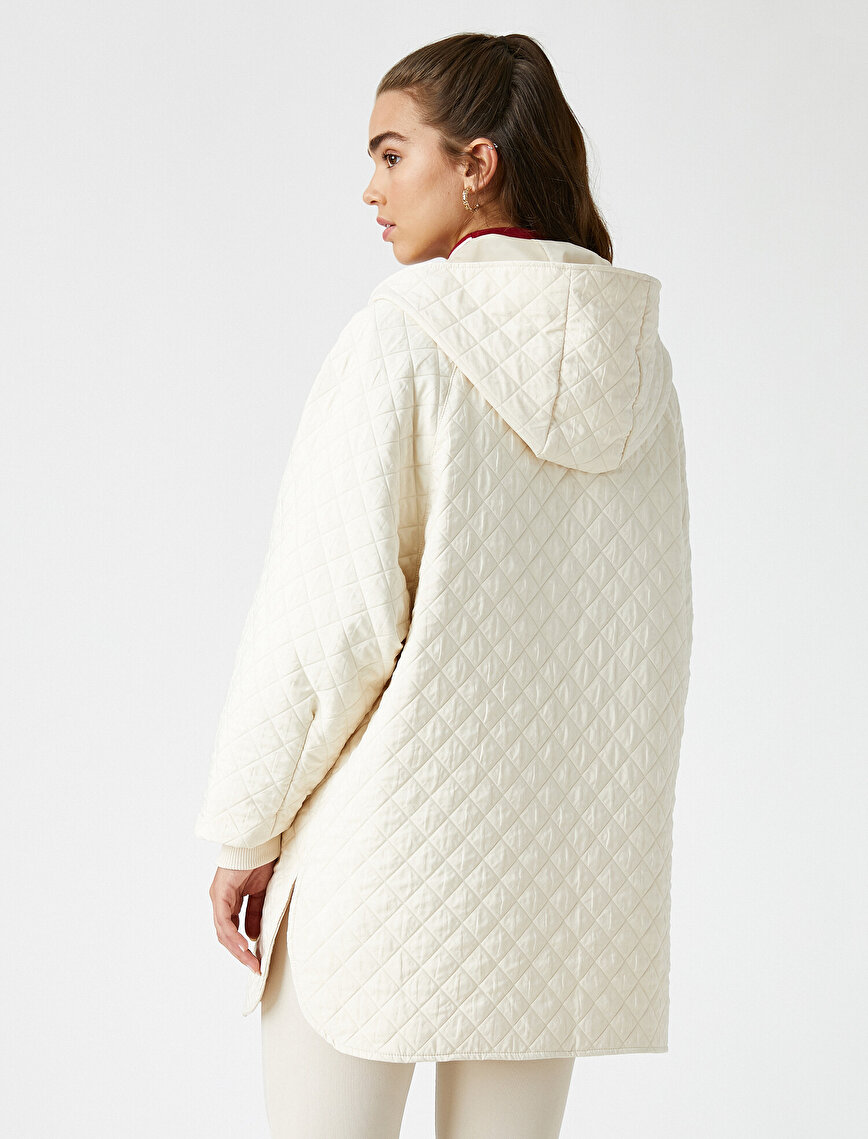 Hooded Quilted Button Front Coat