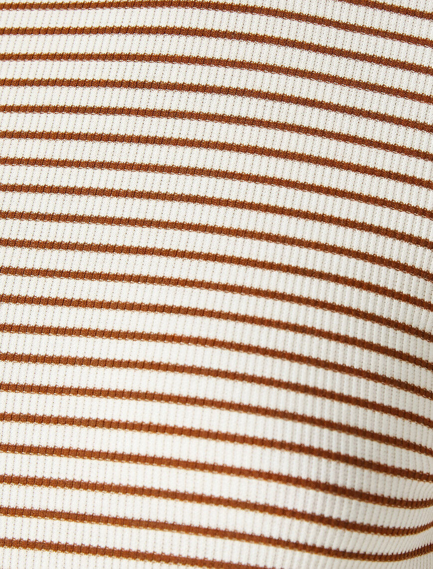 High Neck Striped Long Sleeve Basic T-shirt