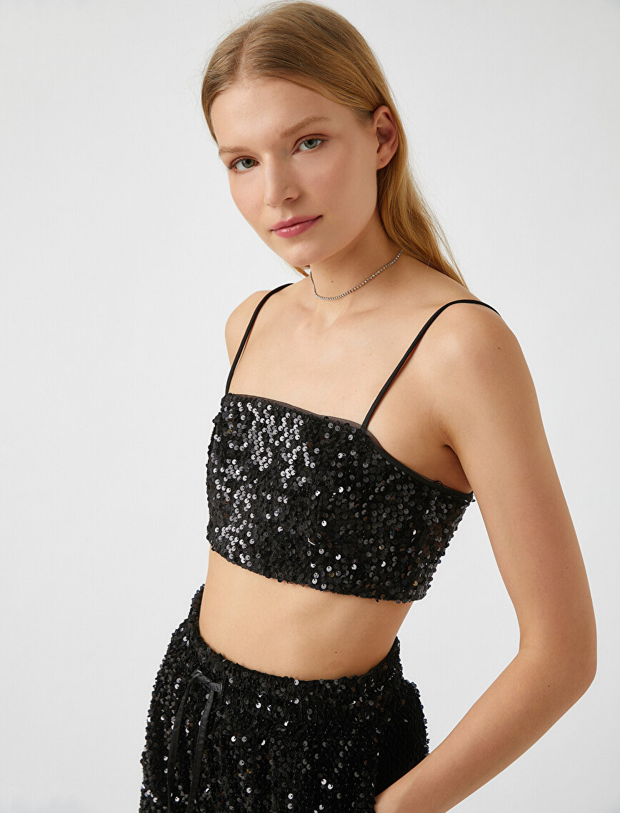 Crop Sequined Blouse Thin Straps