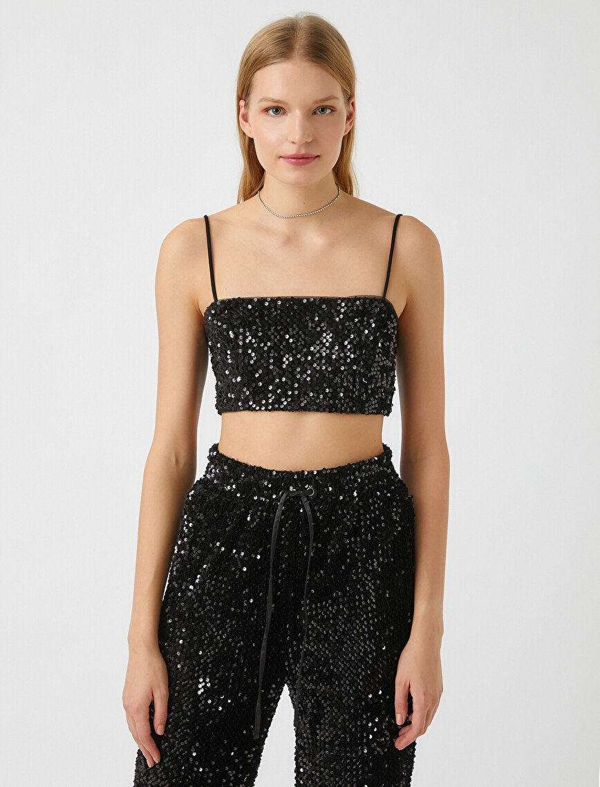 Crop Sequined Blouse Thin Straps