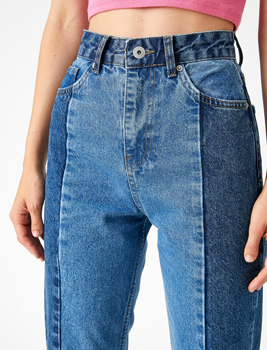 Yüksek Bel İki Renk Bloklu Normal Paça Kot Pantolon - Eve Jean
