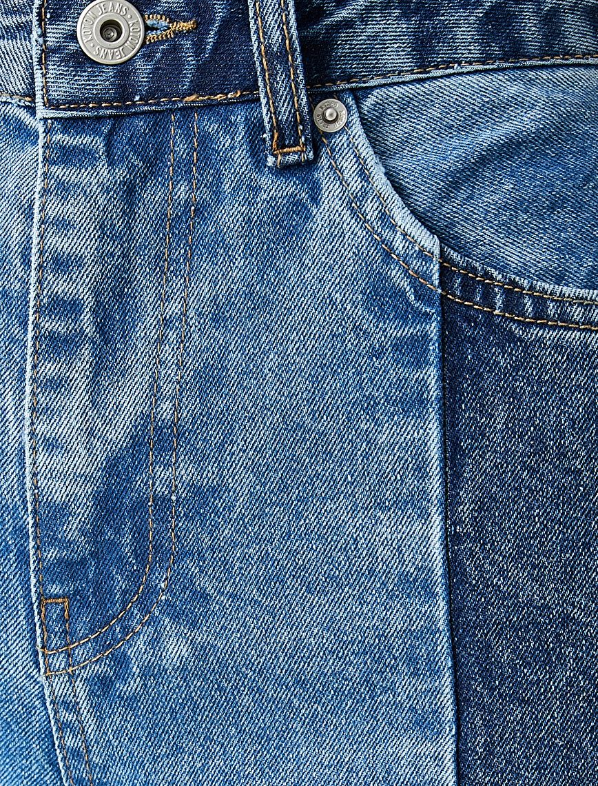 Yüksek Bel İki Renk Bloklu Normal Paça Kot Pantolon - Eve Jean