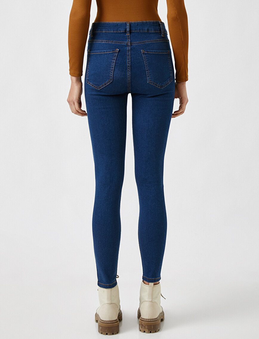 Yüksek Bel Cepli Kot Pantolon - Skinny Jean