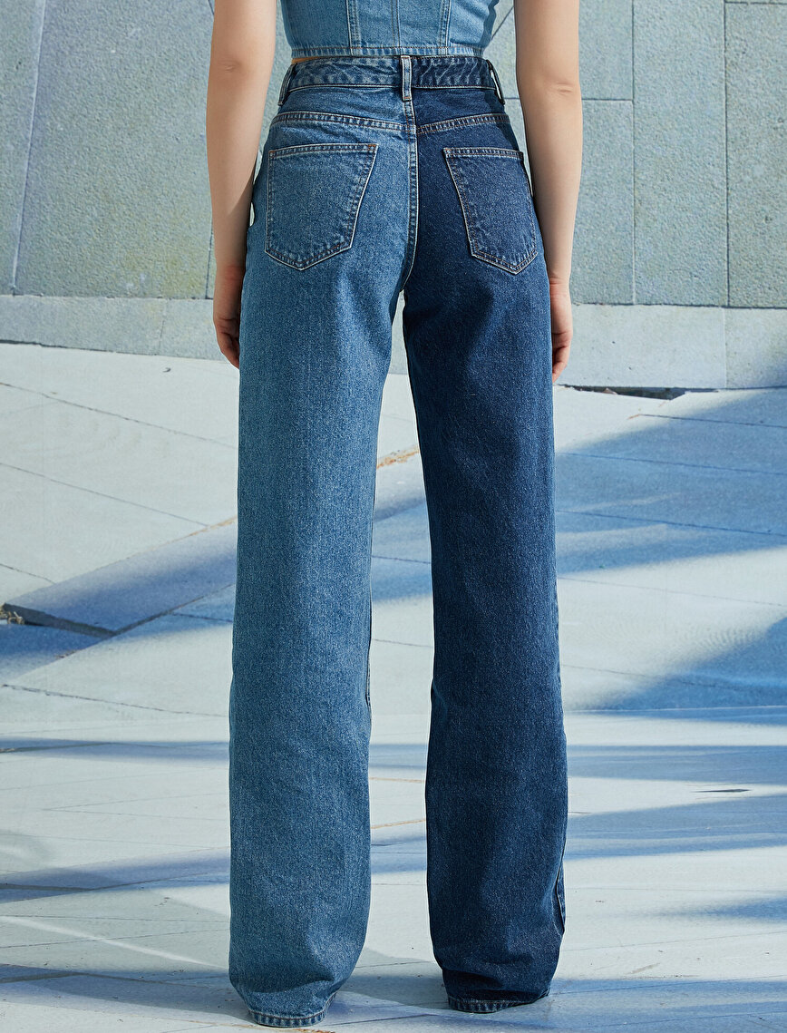 High Waist Flared Color Block Jean - Longer Jean