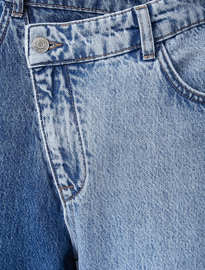Yüksek Bel Bol Paça Renk Bloklu  Kot Pantolon - Longer Jean