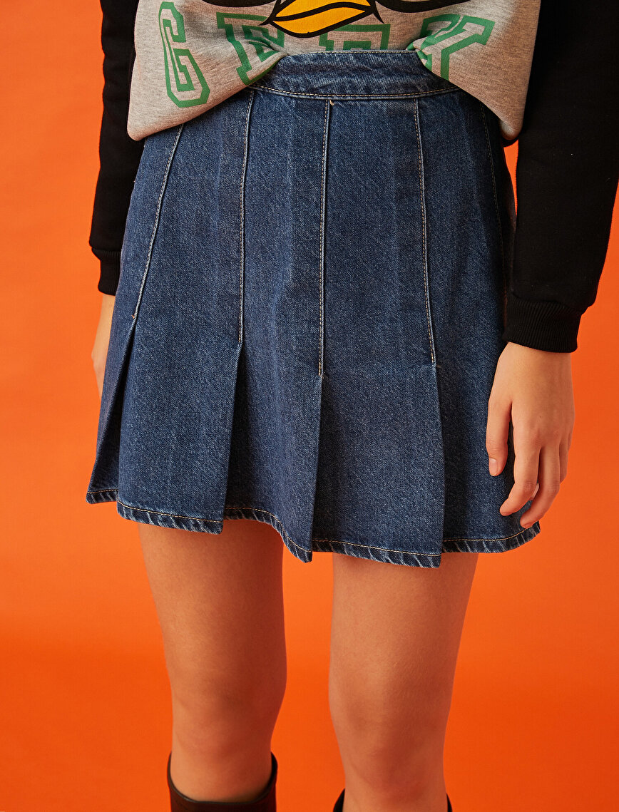 Pleated Mini Jean Skirt