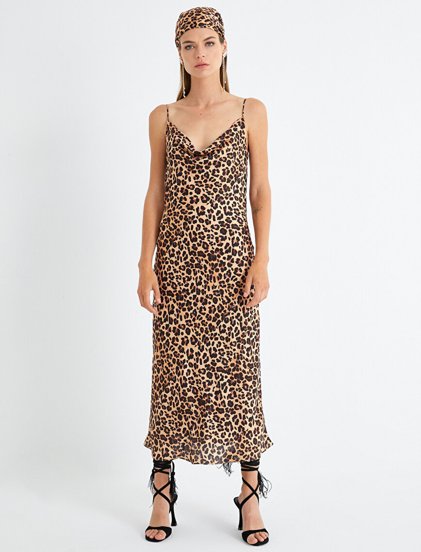 Leopard Pattern  Strape Midi Dress
