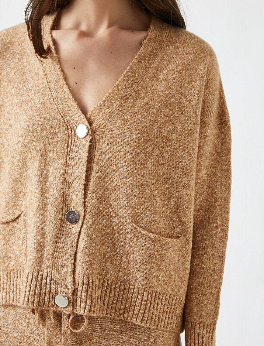 V Neck Tricot Cardigan Button Front