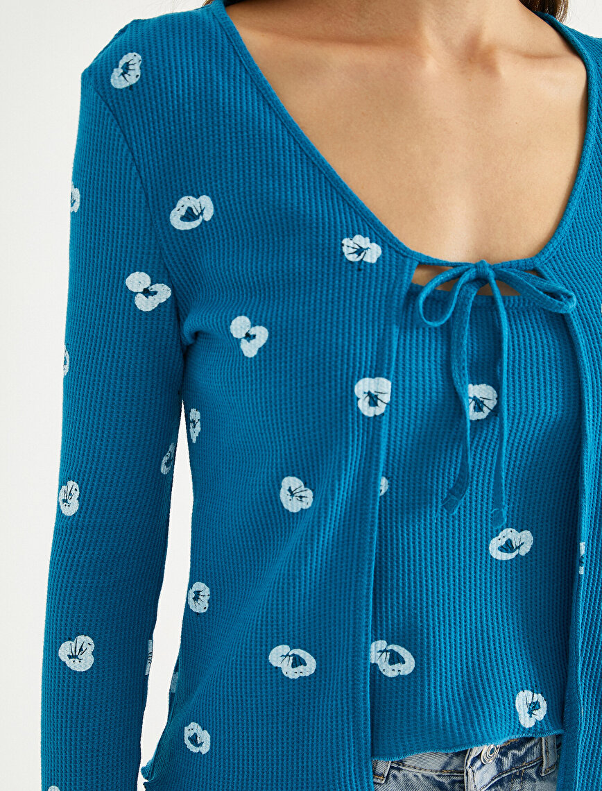 Floral Printed Tie Detail Cardigans Cotton