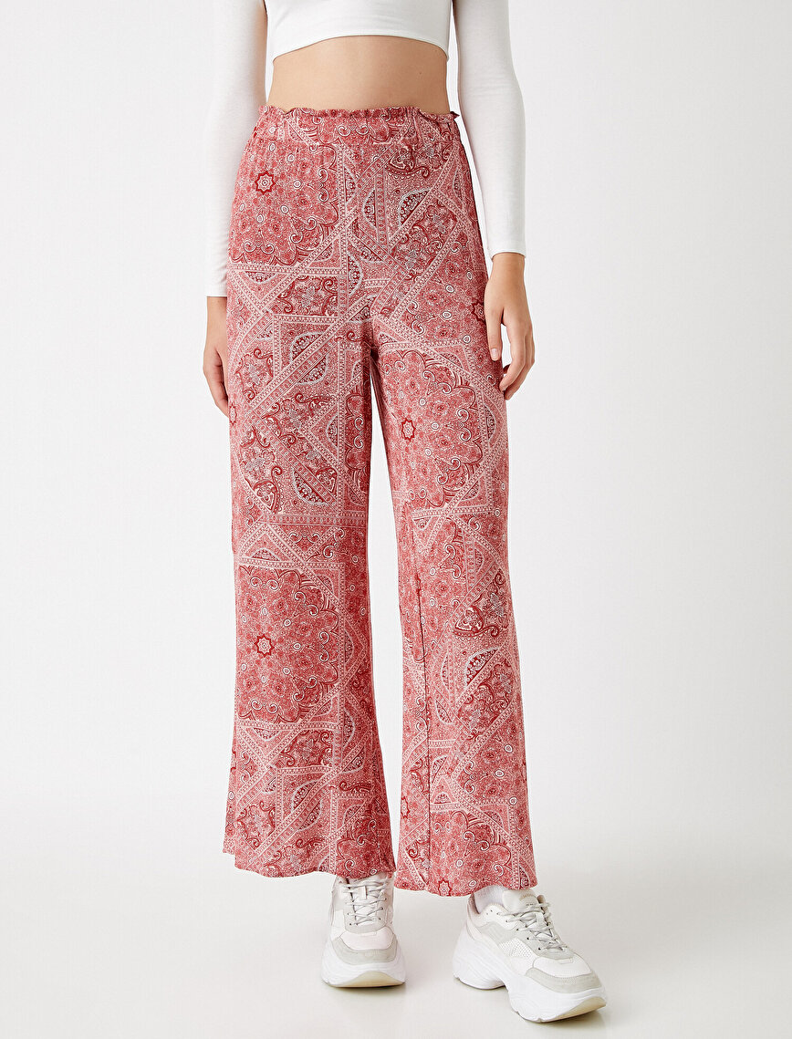 Elastic Waist Relaxed Fit Wide Leg Trousers