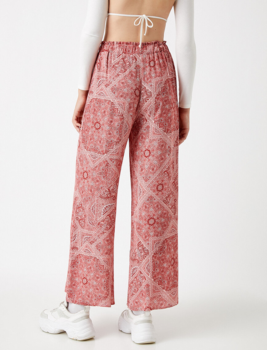 Elastic Waist Relaxed Fit Wide Leg Trousers