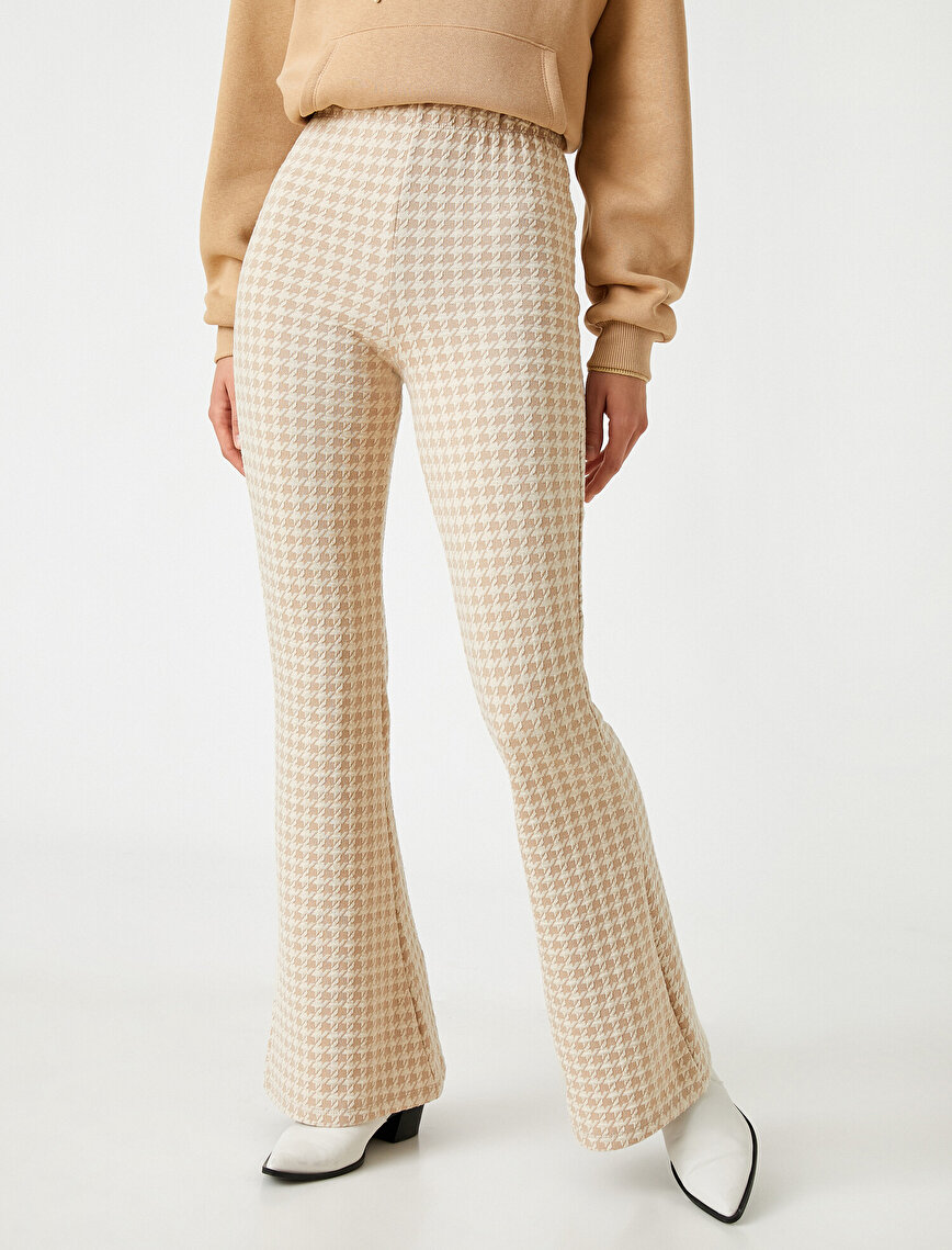 Crowbar Pattern Flare Trousers High Waist