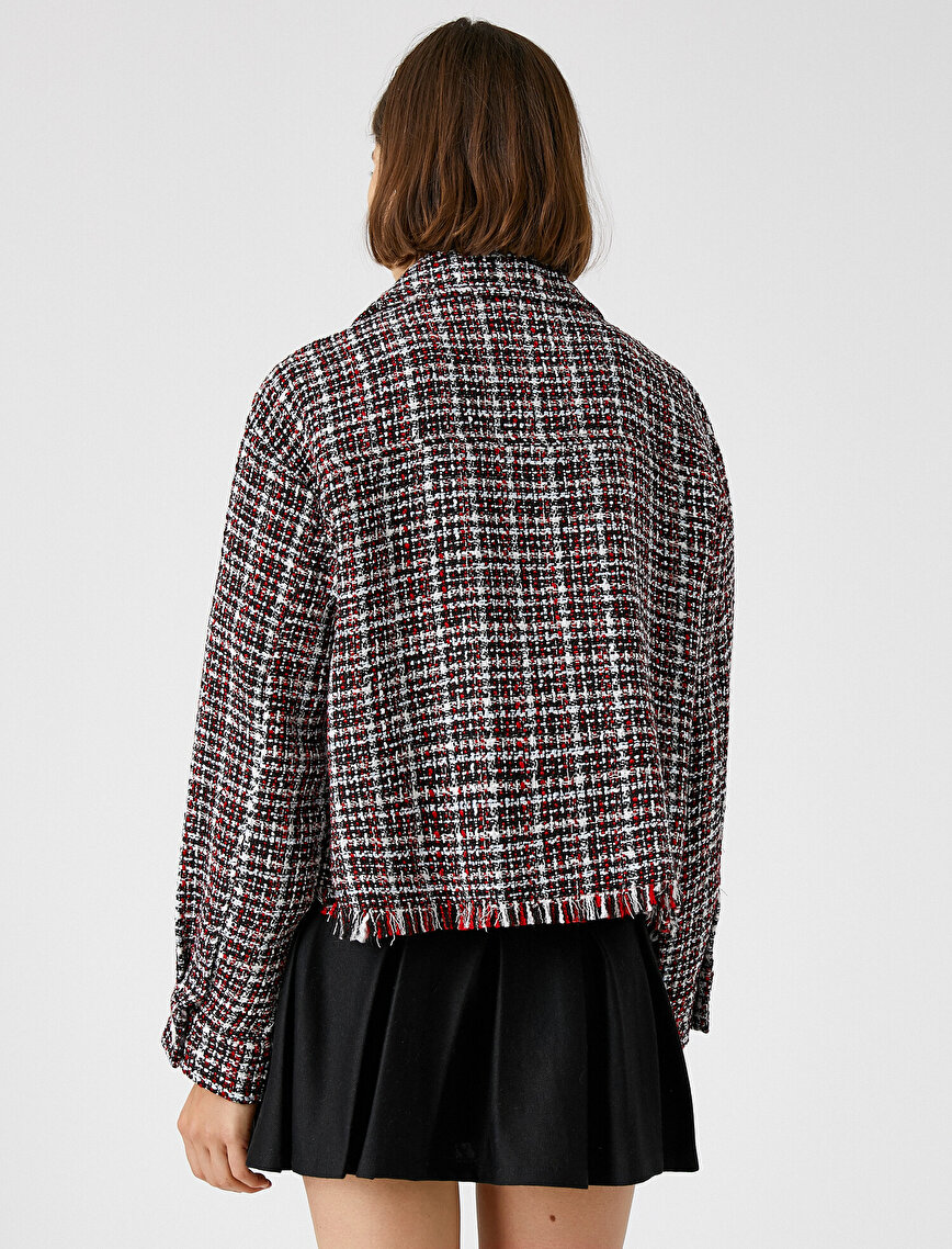 Long Sleeve Button Detail Checked Jacket