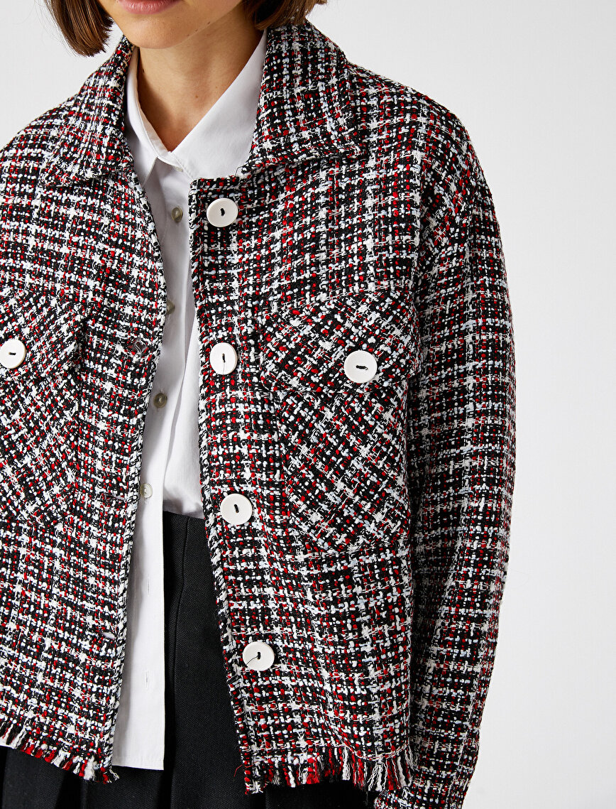 Long Sleeve Button Detail Checked Jacket