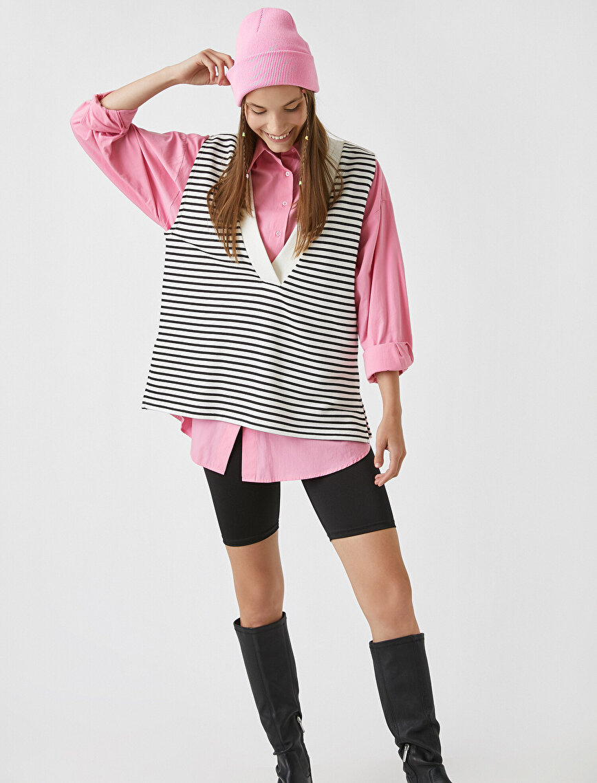 V-Neck Sleeveless Striped Sweater