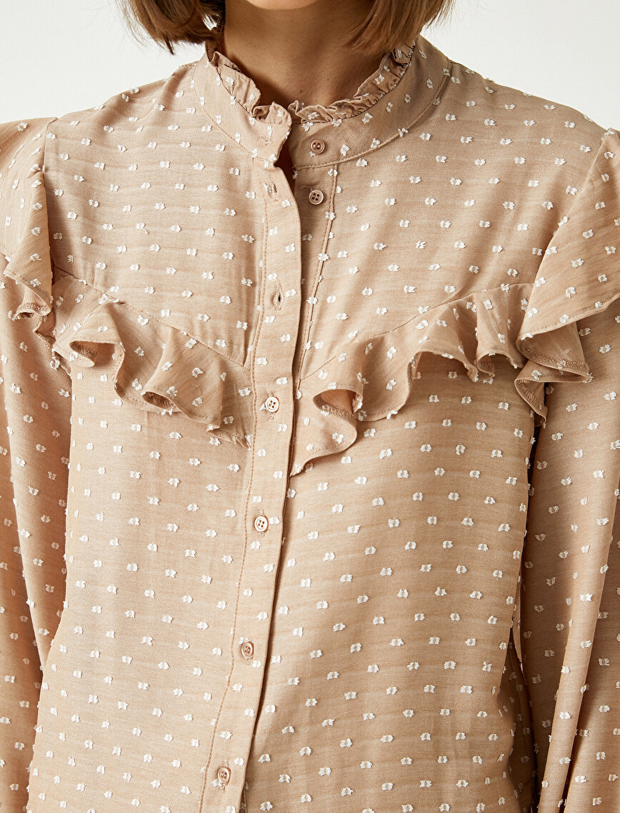 Patterned Ruffle Long Sleeve Shirt
