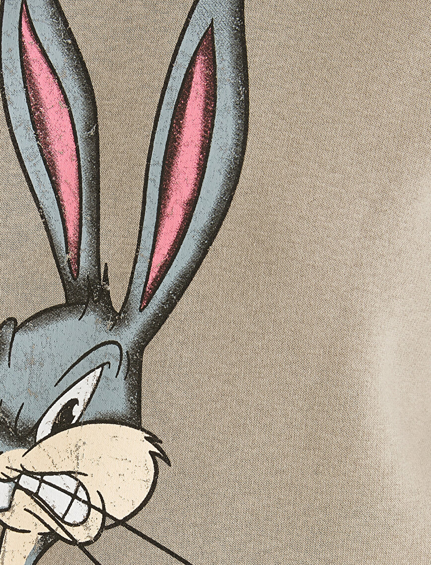Uzun Kollu Bugs Bunny Baskılı Kapüşonlu Sweatshirt