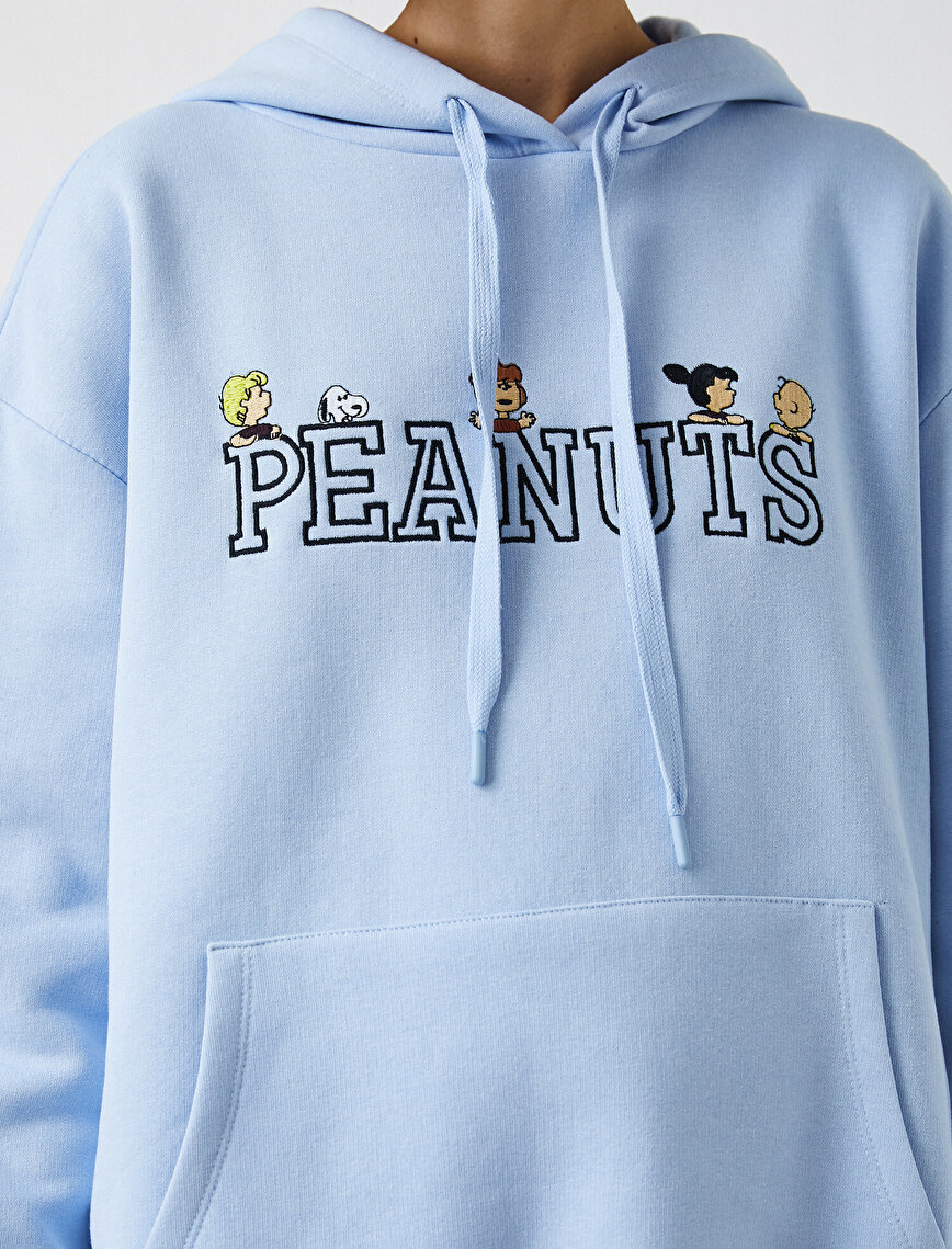 Peanuts Lisanslı Baskılı Kapüşonlu Cepli Oversize Sweatshirt