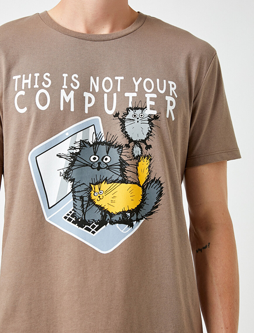 Slogan T-shirt Cat Printed