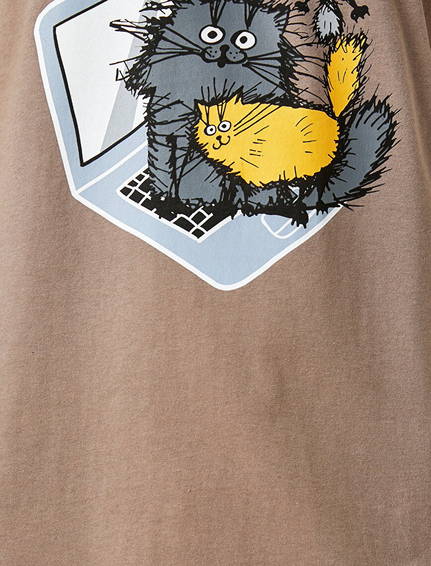 Slogan T-shirt Cat Printed