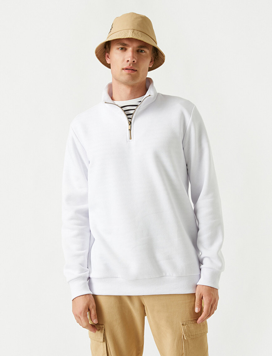 Yarım Fermuarlı Basic Sweatshirt
