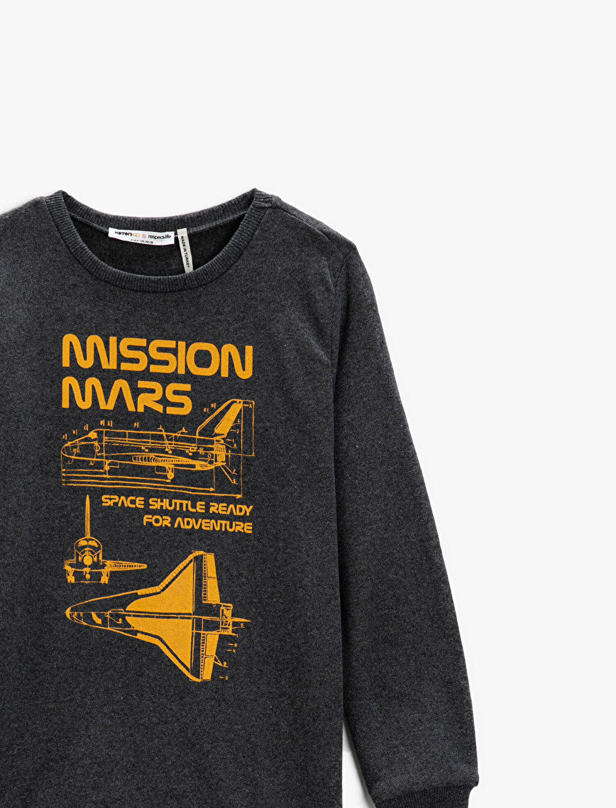 Mission Mars Baskılı Bisiklet Yaka Sweatshirt