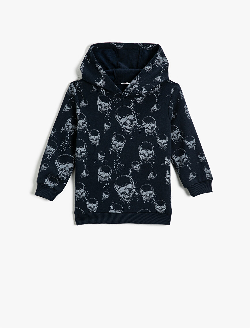 Skull Printed Hooded Sweatshirt Cotton