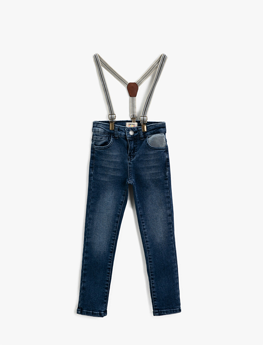 Pantolon Askılı Düğmeli Cepli Jean
