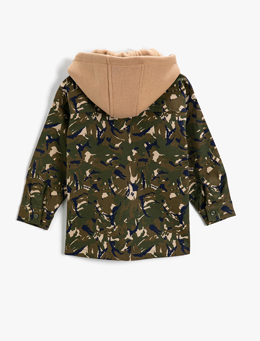 Camouflage Patterned Hooded Jacket Cotton Long Sleeve