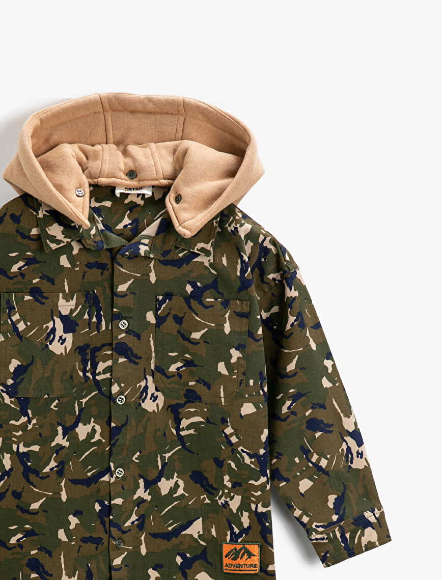 Camouflage Patterned Hooded Jacket Cotton Long Sleeve