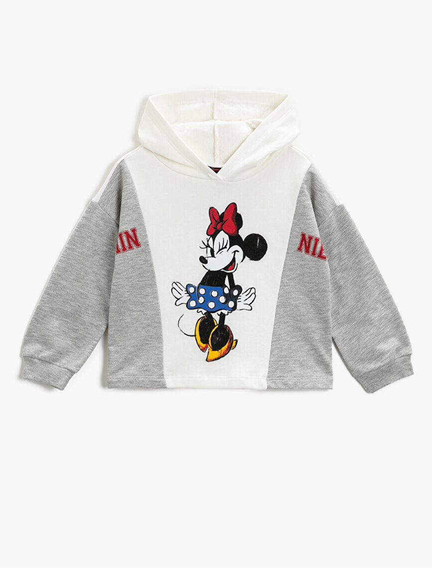 Minnie Mouse Lisanslı Baskılı Kapşonlu Sweatshirt Pamuklu