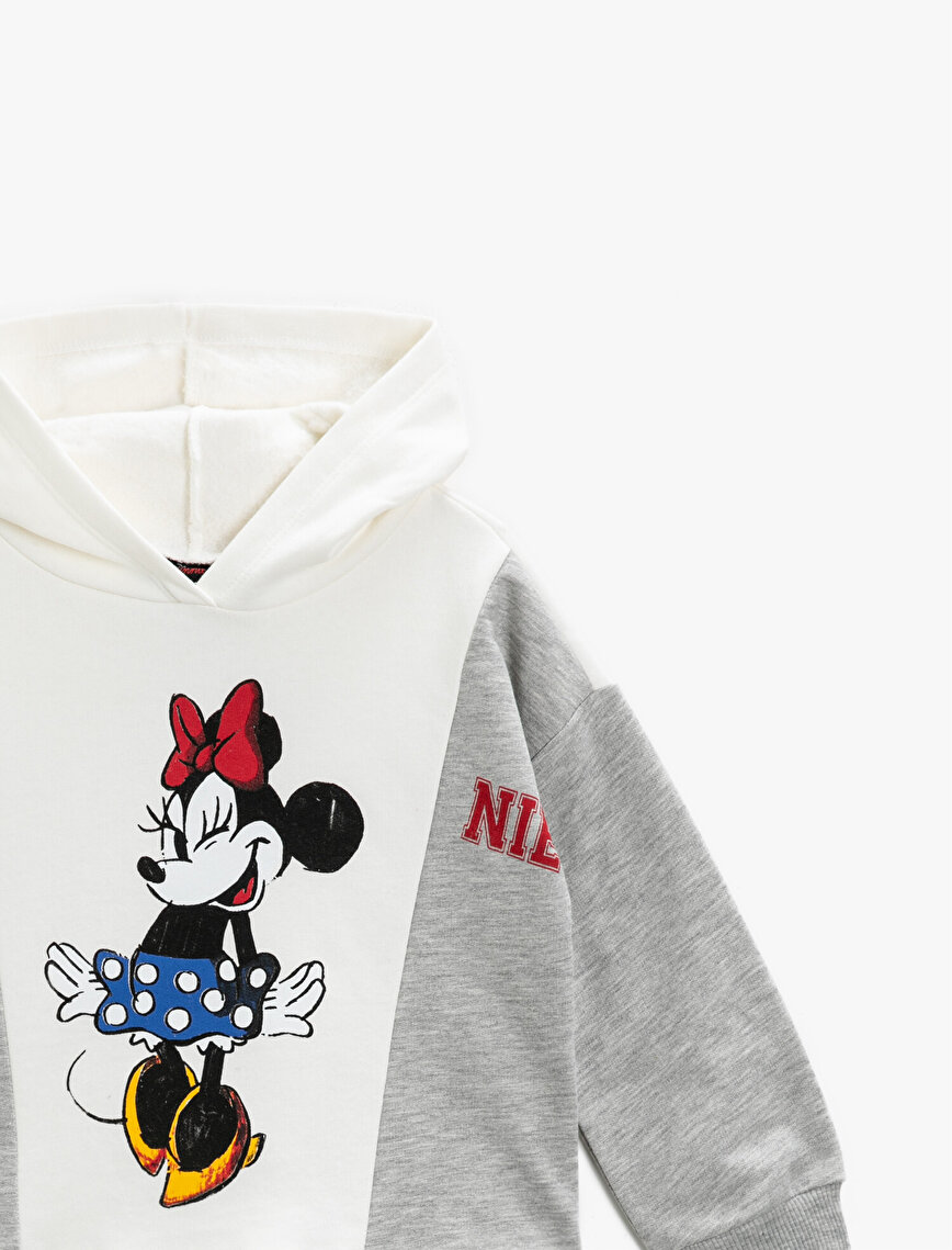 Minnie Mouse Lisanslı Baskılı Kapşonlu Sweatshirt Pamuklu