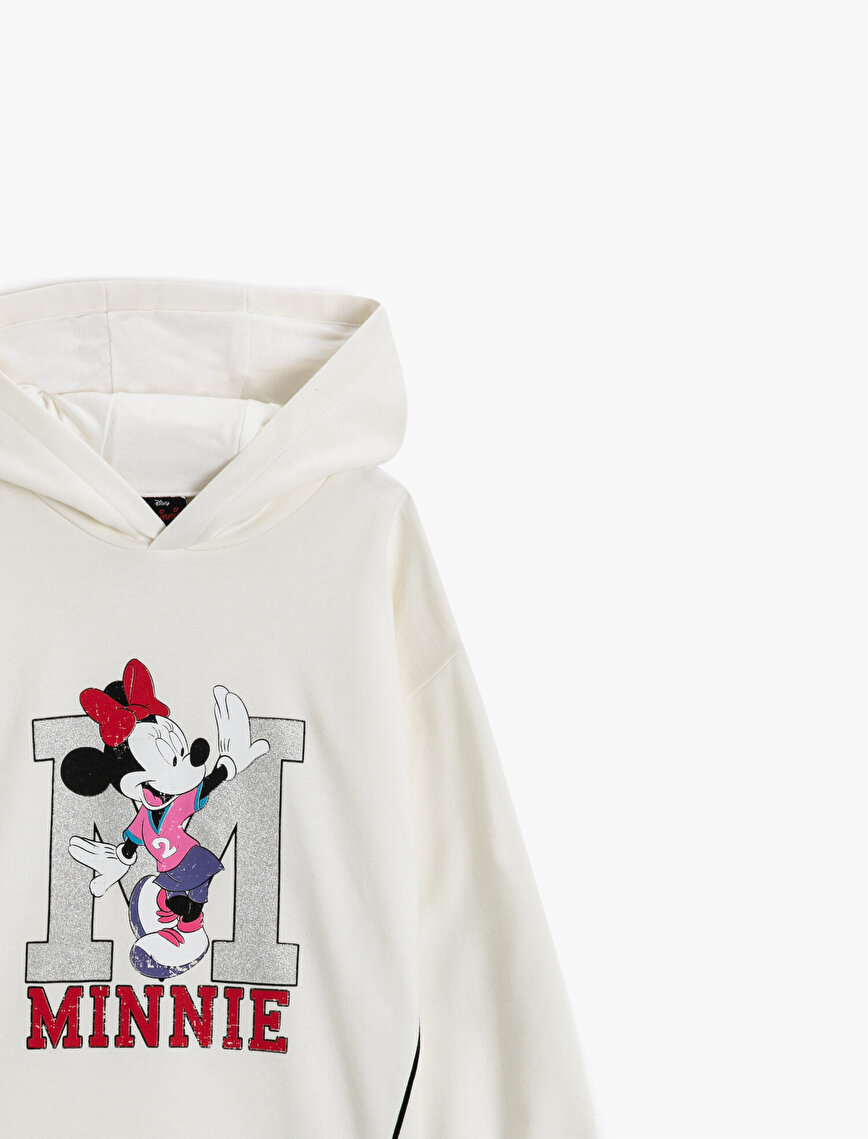 Minnie Mouse Lisanslı Baskılı Kapüşonlu Sweatshirt Pamuklu